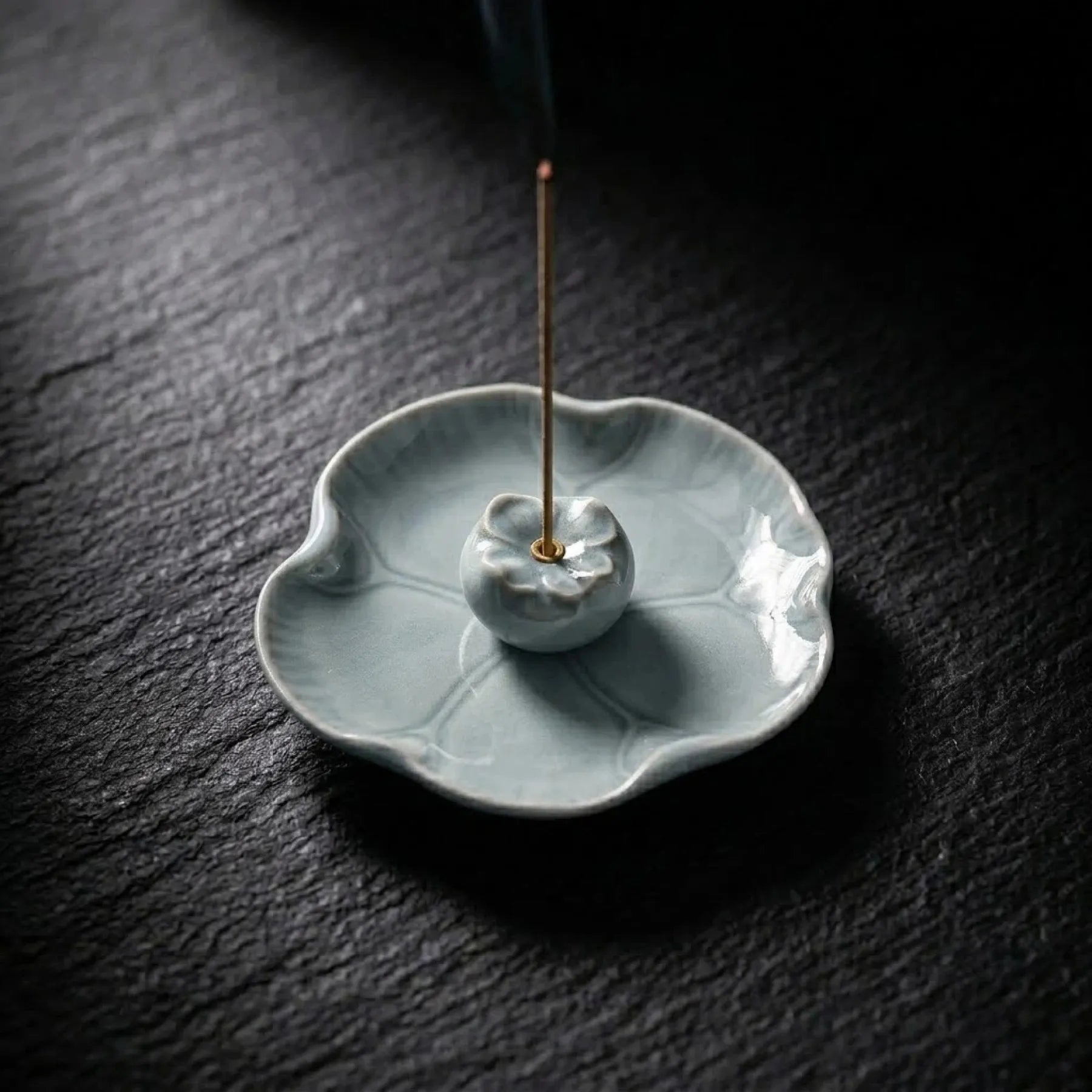 Manifestation & Purity – Celadon Crackle Glaze Persimmon & Lotus Incense Holder