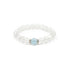 A Natural Clear Quartz & Aquamarine Bracelet. This bracelet is primarily composed of clear quartz beads, which have a translucent, glass - like appearance. At the center, there is a single aquamarine bead, showcasing a delicate light blue hue. Flanking the aquamarine bead are small, intricately designed silver - toned accents.