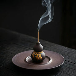 Prosperity & Blessings - Ceramic Wu Lou Gourd Incense Holder Set (Includes Incense Sticks)