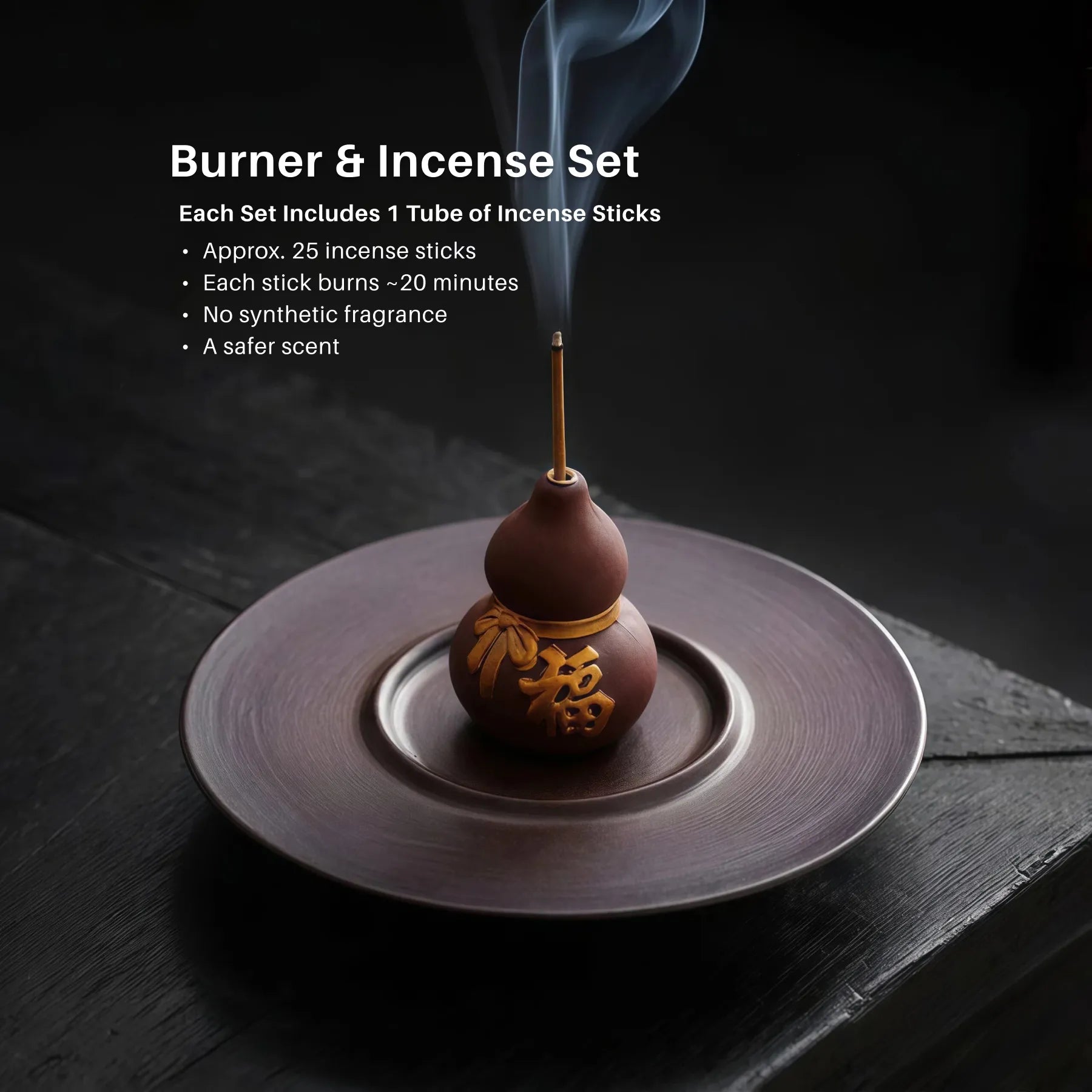 Prosperity & Blessings – Ceramic Wu Lou Gourd Incense Burner Set