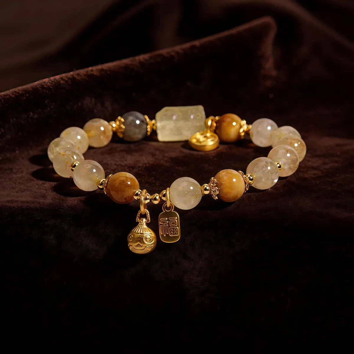 Prosperity & Bold Energy – Golden Rutilated Quartz Pixiu Bracelet