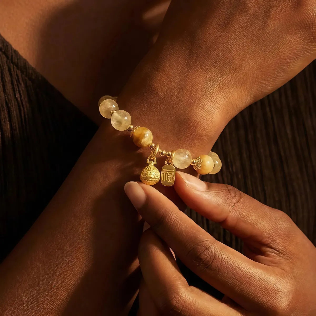 Prosperity & Bold Energy – Golden Rutilated Quartz Pixiu Bracelet