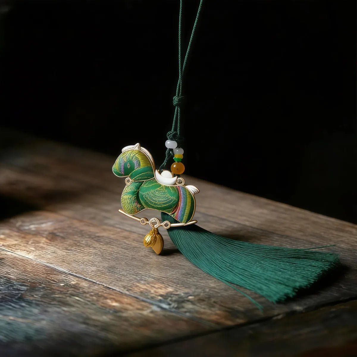 Prosperity & Swift Fortune – Embroidered Zodiac Horse Car Charm