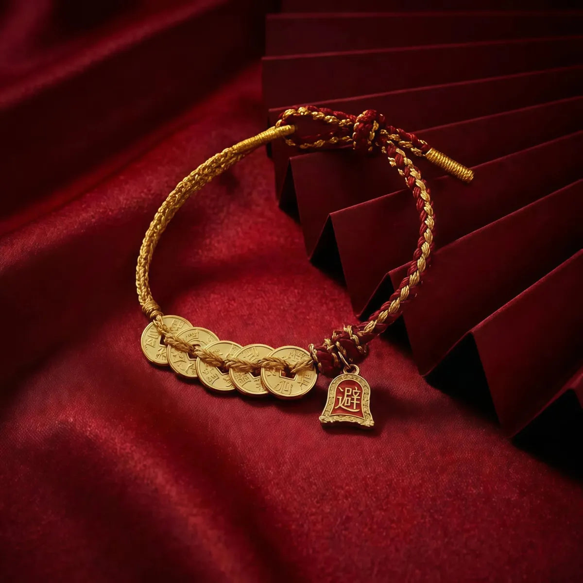 Protection & Wealth – Five Emperor Coins Red String Bracelet