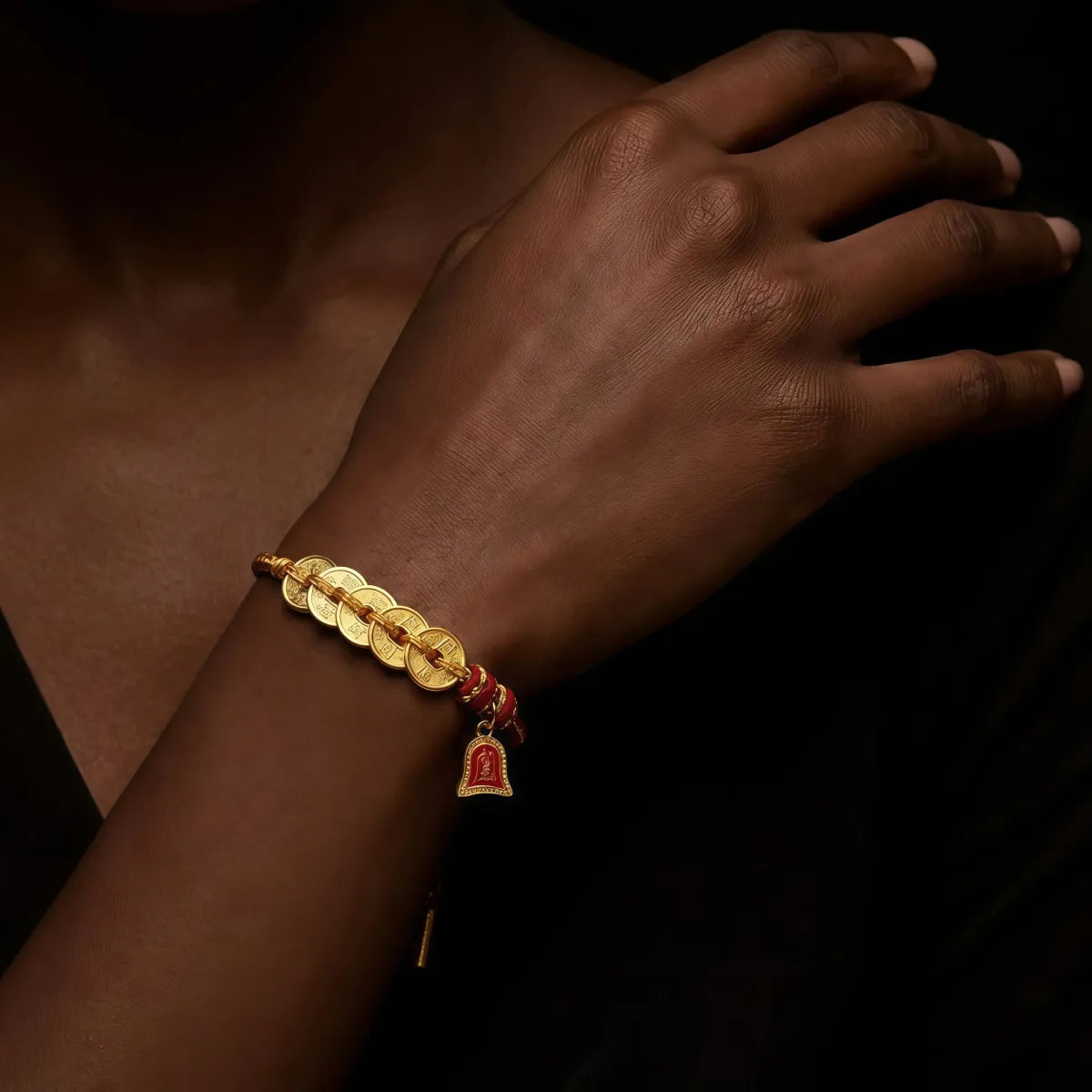 Protection & Wealth – Five Emperor Coins Red String Bracelet