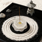 Purity & Awakening Liuli Lotus Incense Holder, Frosted Lotus Design, Displayed in Zen Garden with Raked Sand, Stones, and Mini Lantern for Mindfulness and Serenity