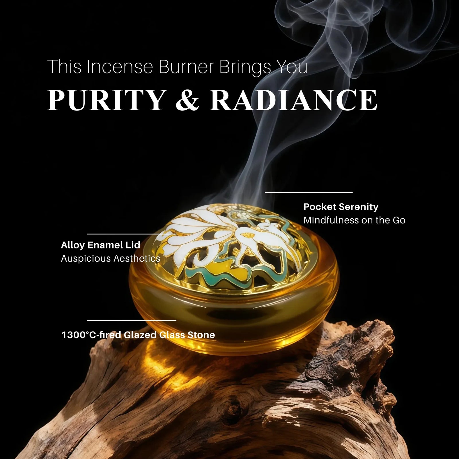 Serenity in the Palm Burner Set (Includes Incense Slices) - Mini Amber Glazed Liuli