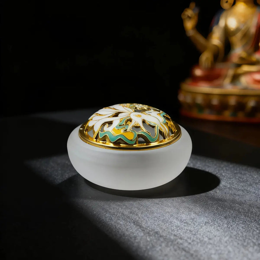 Serenity in the Palm - Mini White Glazed Liuli Burner Set (Includes Incense Slices)