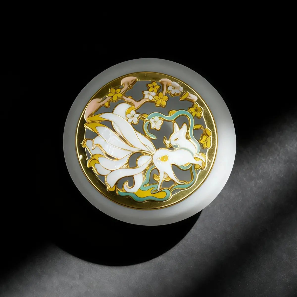 Frosted_White Decorative incense holder with floral design on a dark background