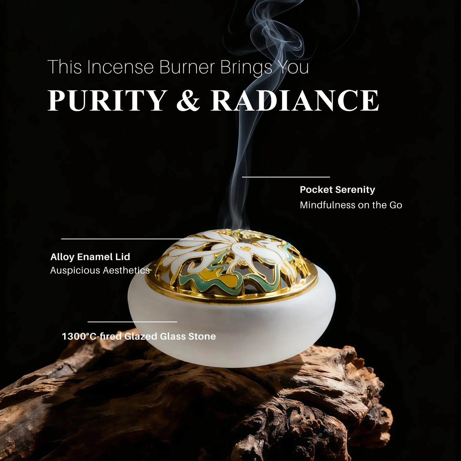 Serenity in the Palm Burner Set (Includes Incense Slices) - Mini White Glazed Liuli