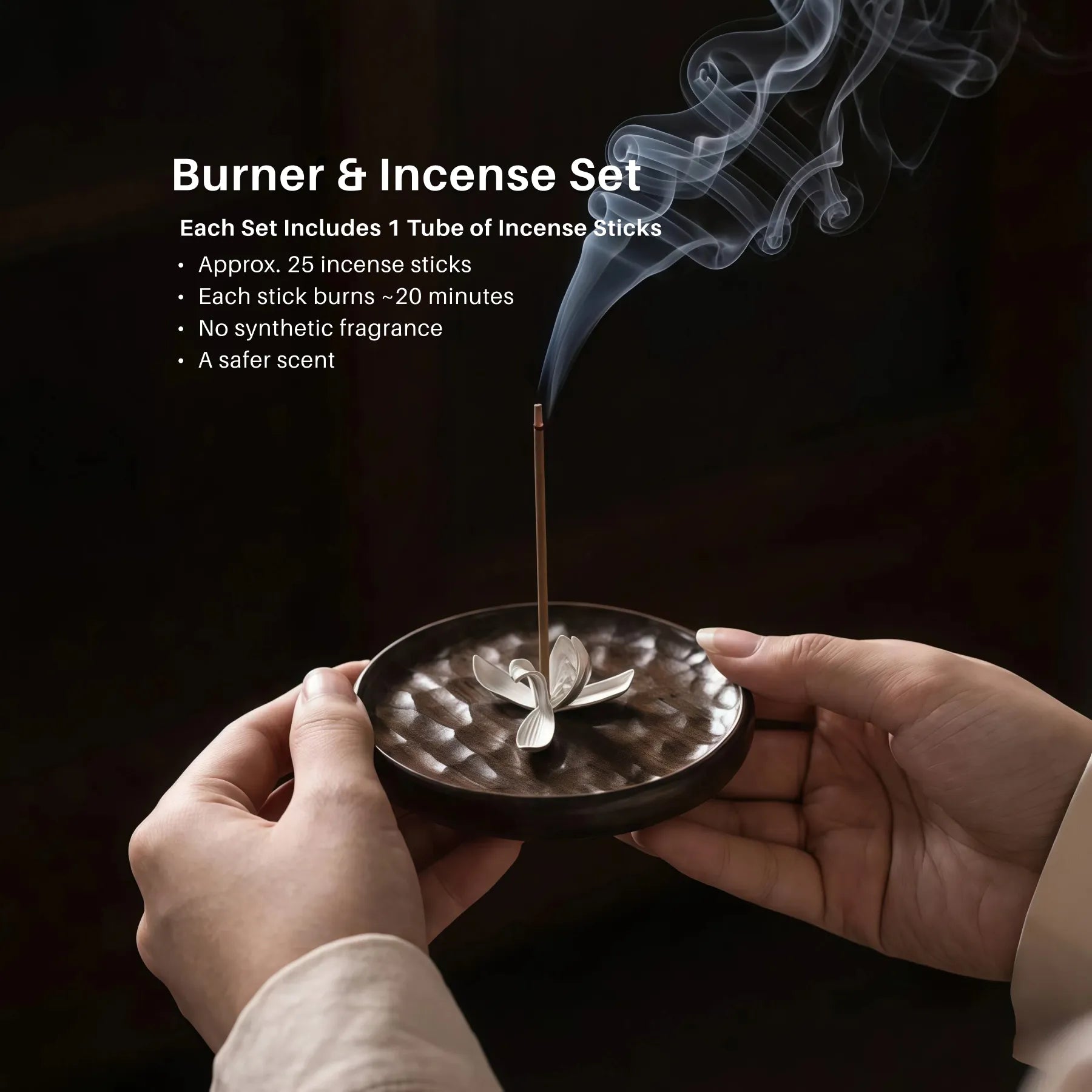 Stillness & Bloom – Magnolia Flower & Ebony Incense Holder Set