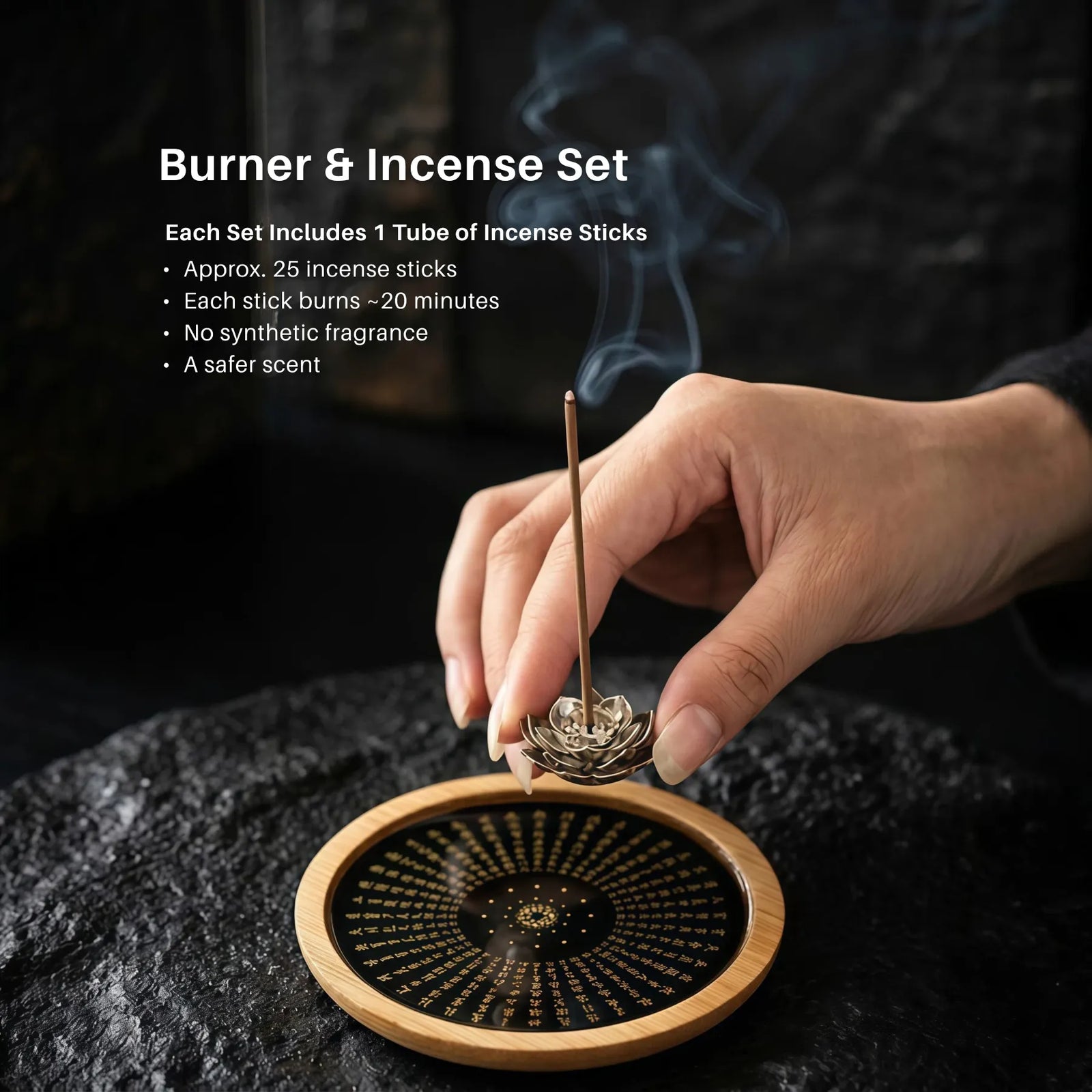 Stillness & Wisdom Burner Set (Includes Incense Sticks) - Lotus Heart Sutra Incense Stick Holder Set  (Incense Sticks Included)