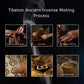 Step-by-step process of Tibetan ancient incense making with smoke effect.