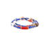 A Tibetan Energy Healing Bracelet / Mala composed of multiple strands. It features vibrant blue lapis lazuli beads interspersed with various other beads, including white, red, and brown ones, along with a striking red - hued bead. There are also golden accents between the beads. This bracelet is believed to bring luck, offer protection, and facilitate healing. 