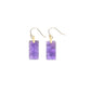 A pair of Tibetan Feng Shui Crystal Earrings. Each earring features a rectangular amethyst gemstone, showcasing a beautiful range of purple hues. The amethyst is attached to a gold - toned hook. These earrings are believed to enhance focus, bring emotional balance, and provide energetic protection. 
