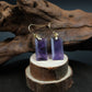 Amethyst earrings on a wooden stand with a dark background, Tibetan Feng Shui Crystal Earrings for Focus, Emotional Balance & Energetic Protection