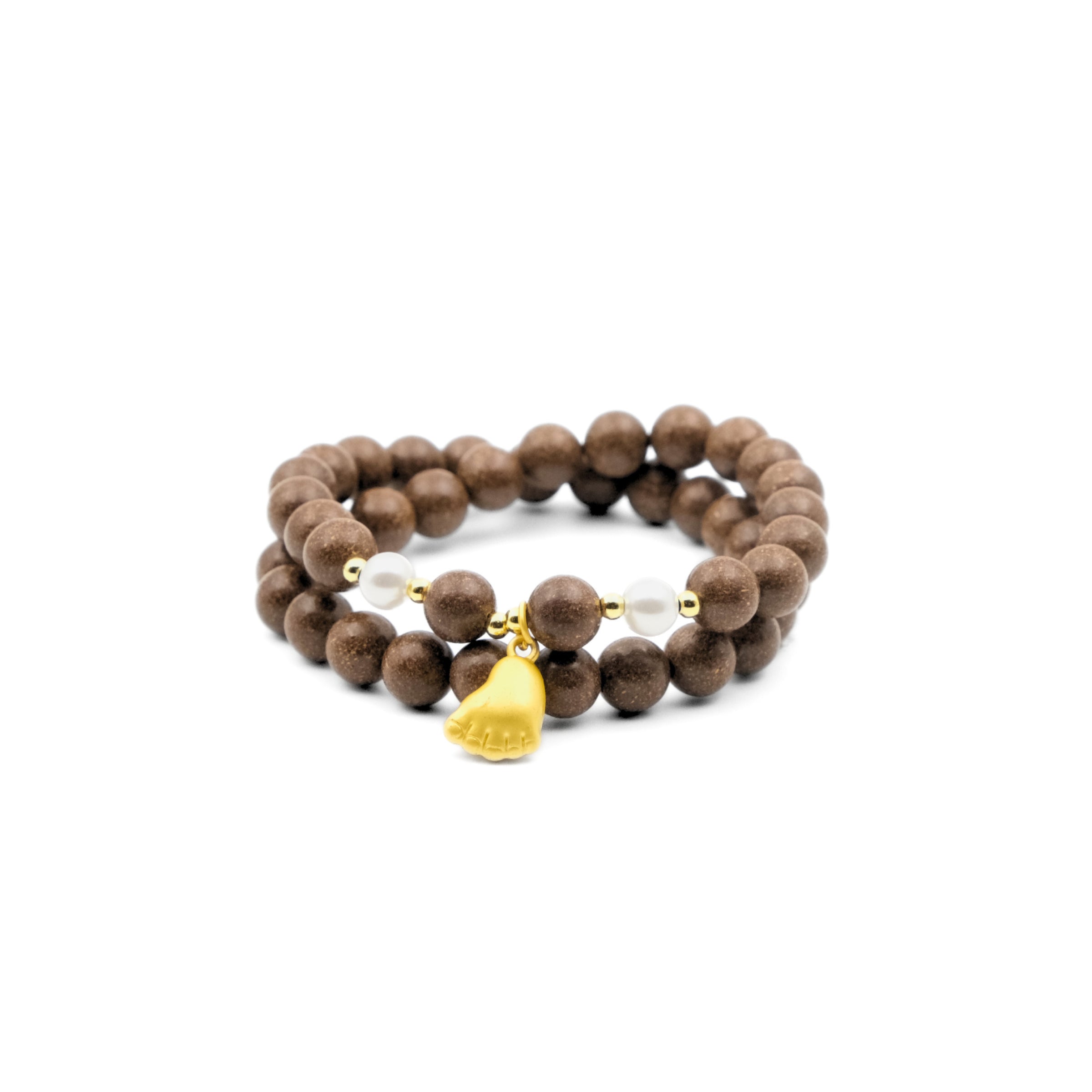 Tibetan Five Elements Aromatherapy Bracelet with Natural Beads, Pearls, and Golden Foot Charm for Protection, Balance, and Inner Peace