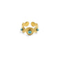 An open - ended Tibetan Five Elements ring with a golden - toned metal band. The band features intricate swirling patterns, and is adorned with turquoise stones. Turquoise is believed to offer protection and bring inner peace, making this ring a meaningful piece that combines both aesthetic charm and spiritual significance. 