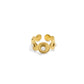A Tibetan - style five - elements open ring with a golden - hued metal finish. It showcases intricate swirling patterns and is inlaid with white agate stones, intended to bring calm and spiritual balance.