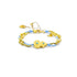 A Tibetan Harmony Double Bracelet featuring a golden gourd charm adorned with turquoise accents, strung with blue cord and golden beads, symbolizing luck and protection.
