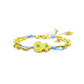 A Tibetan Harmony Double Bracelet featuring a golden gourd charm adorned with turquoise accents, strung with blue cord and golden beads, symbolizing luck and protection.