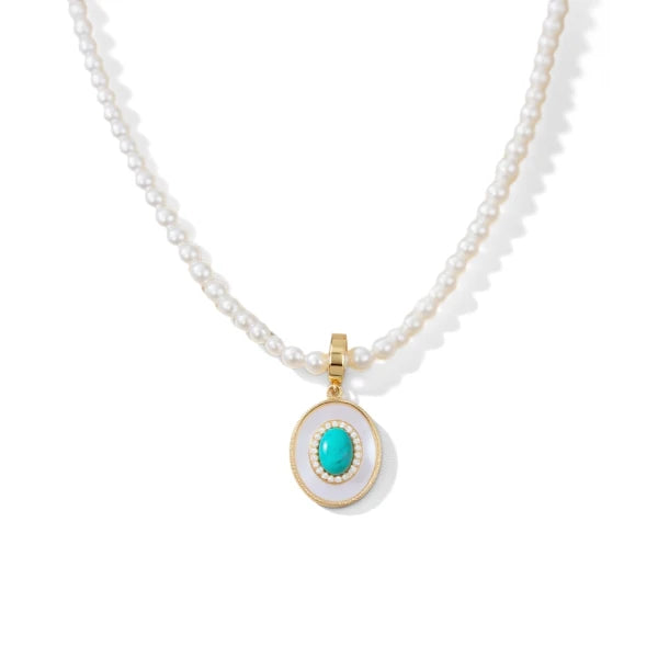 Necklace with a pendant featuring a blue gemstone on a white background