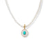Necklace with a pendant featuring a blue gemstone on a white background
