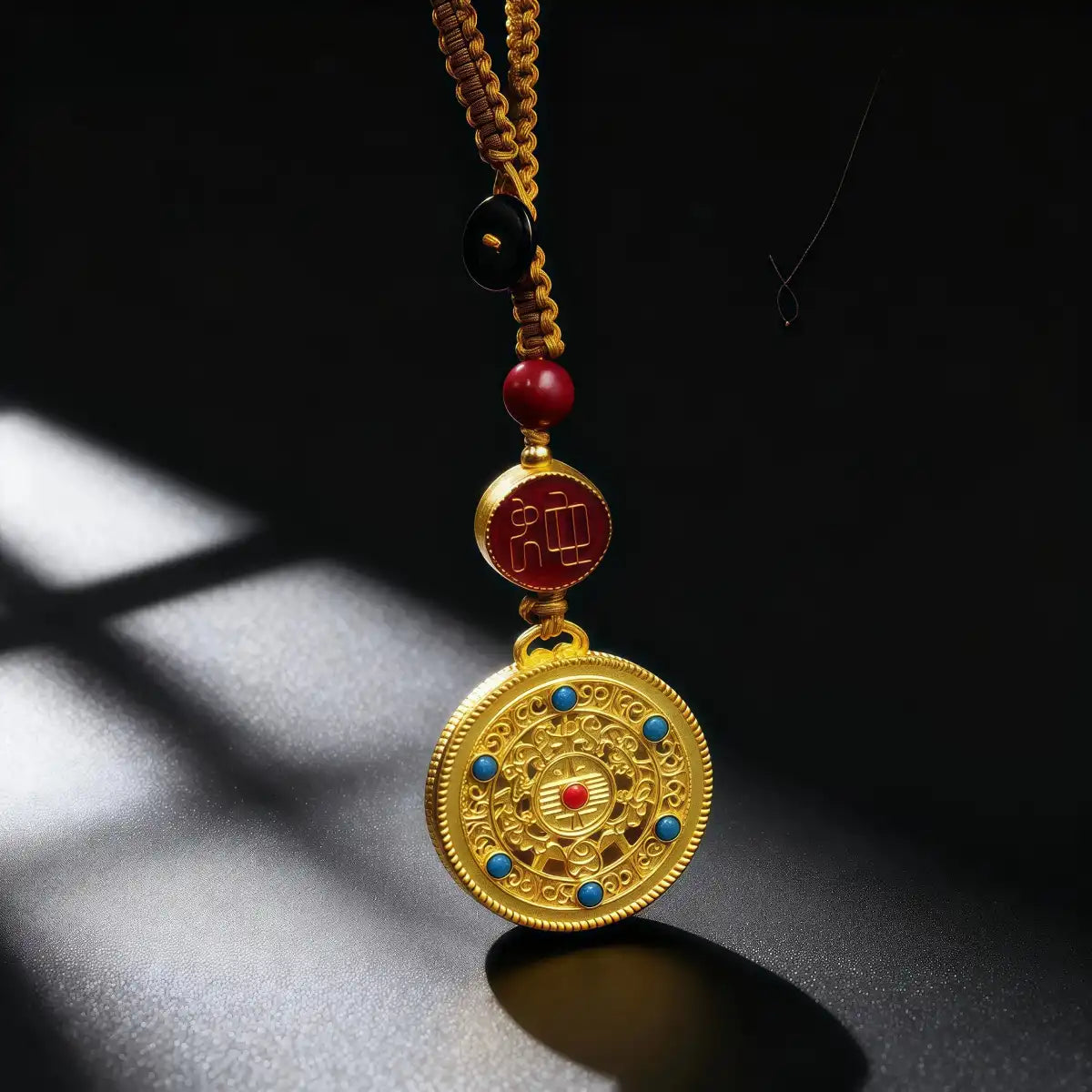 Tibetan zodiac prayer wheel keychain with metallic finish, main product view