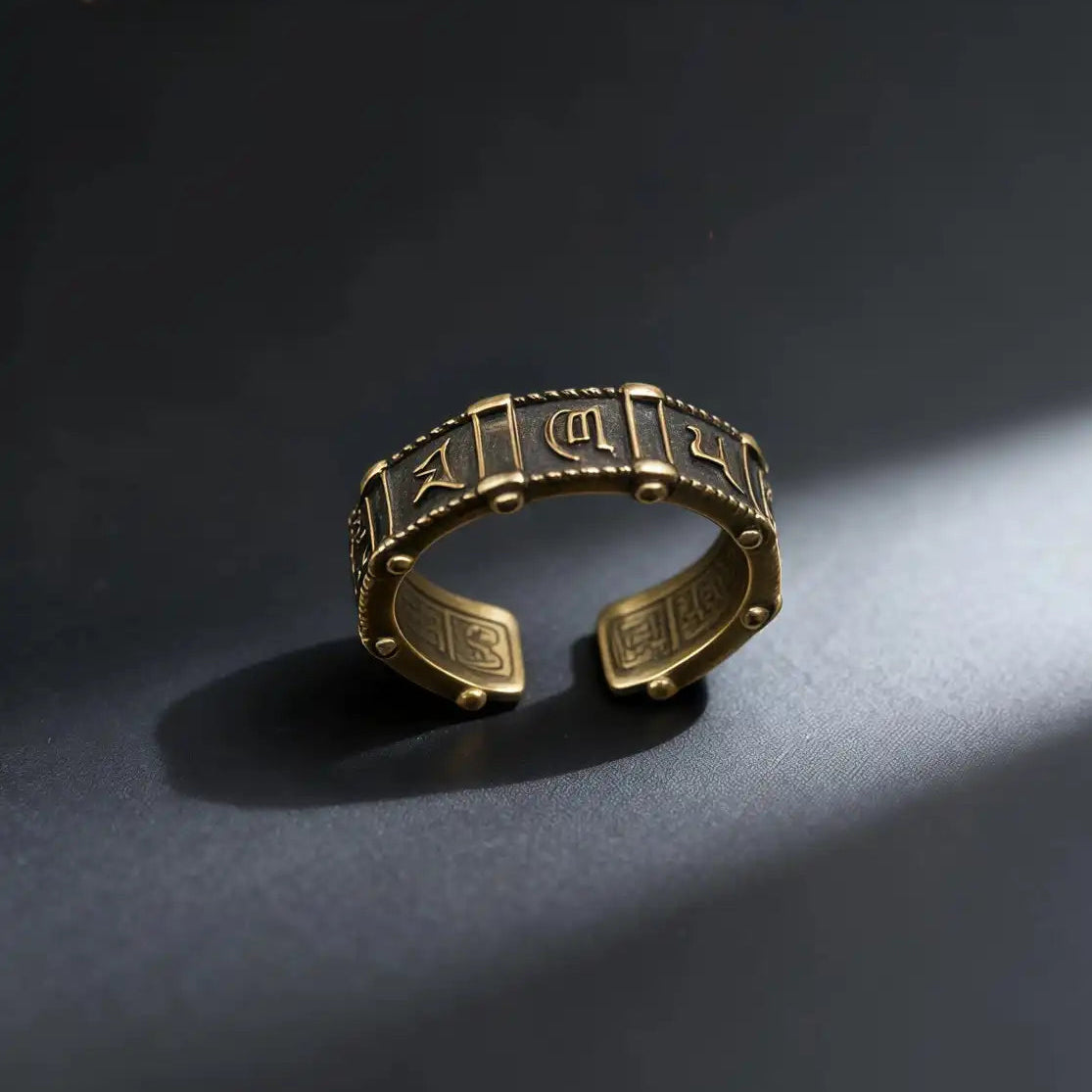 Vintage Tibetan six-word mantra open ring, main product view