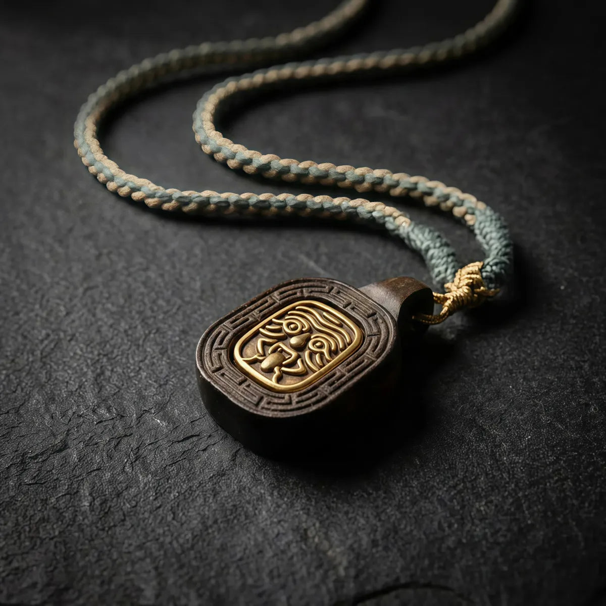 Wealth Blessing – Handwoven Tibetan Zashi Lhamo Wood Carving Necklace