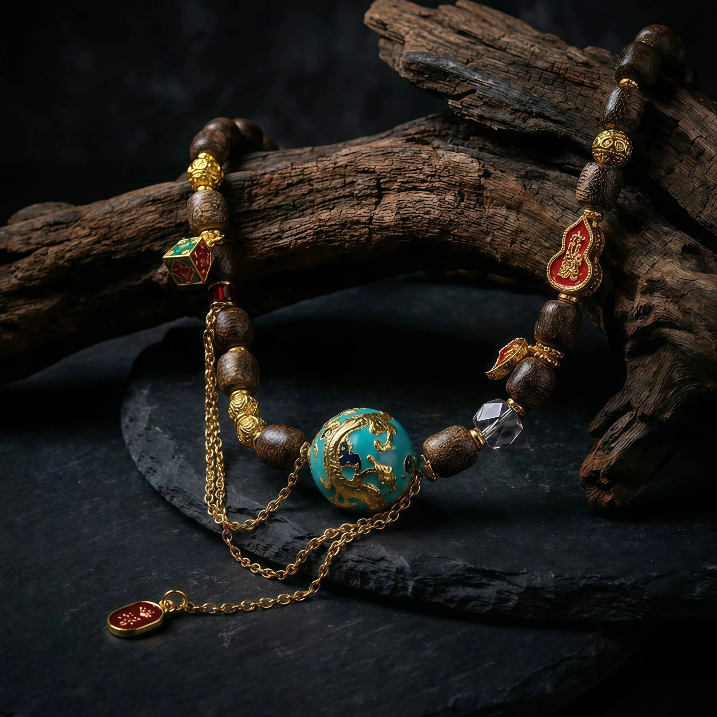 Calm Strength & Prosperity – Dragon Bead Sandalwood Necklace