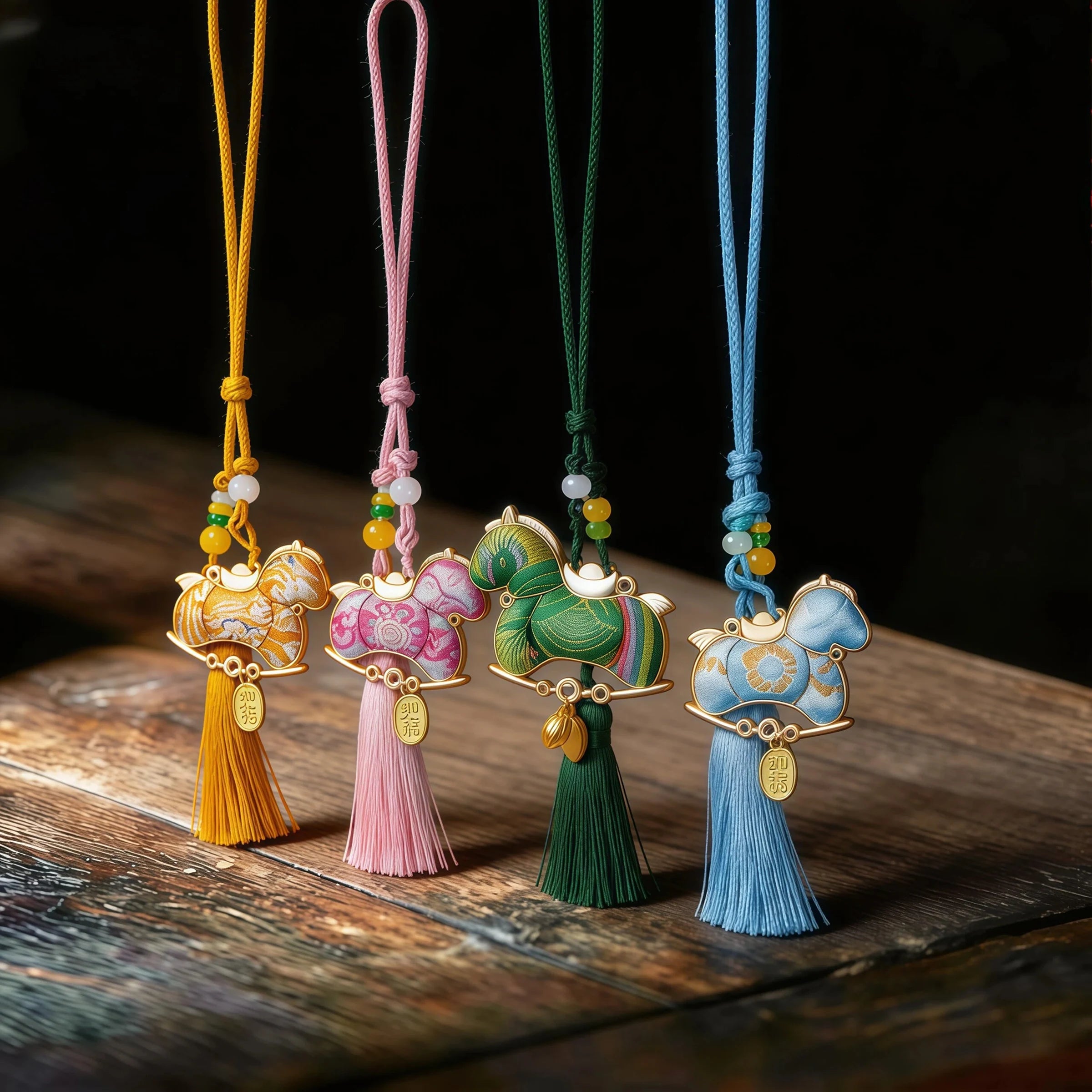 Prosperity & Swift Fortune – Embroidered Zodiac Horse Car Charm
