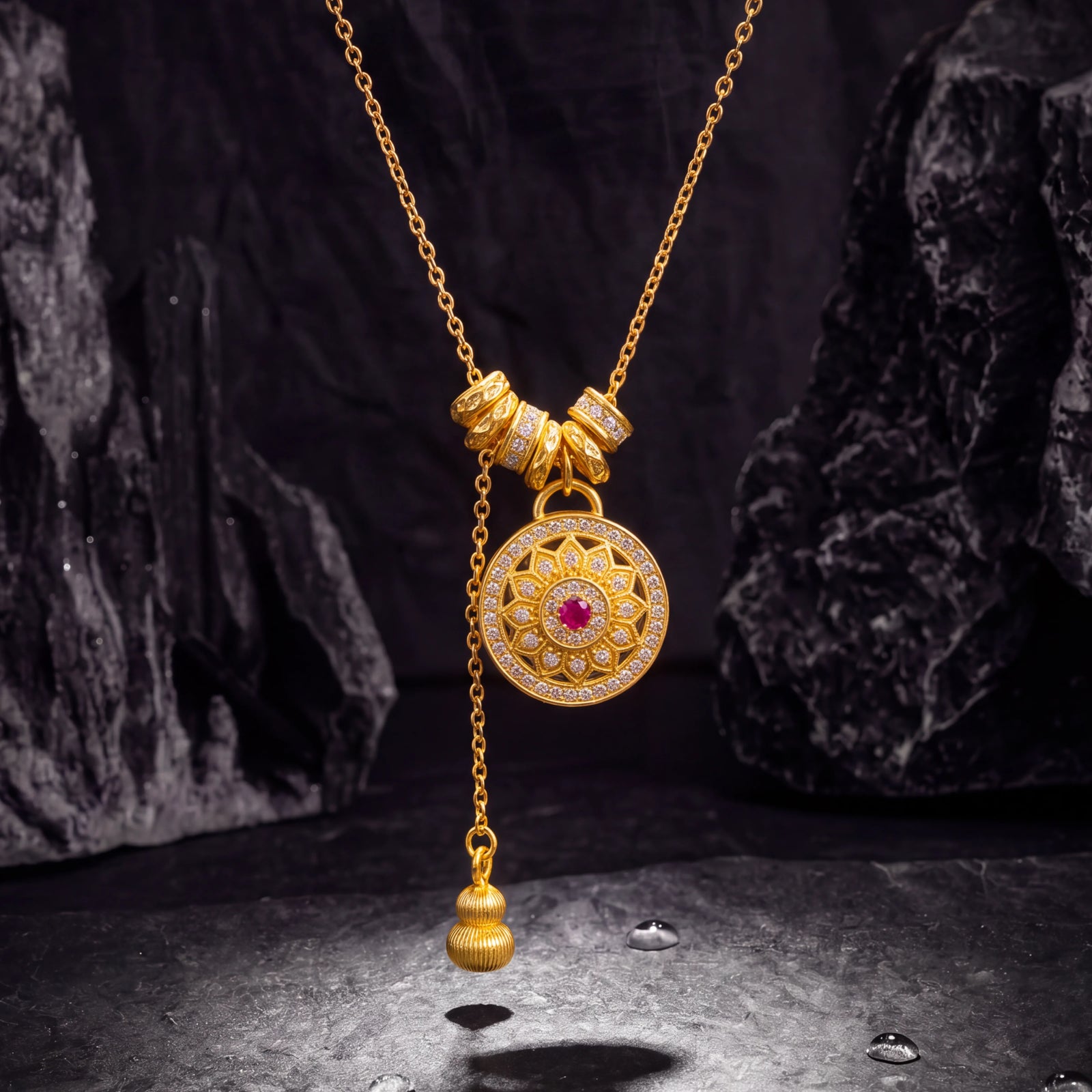 Fortune Alignment – Eight-Treasure Compass Gourd Tassel Necklace