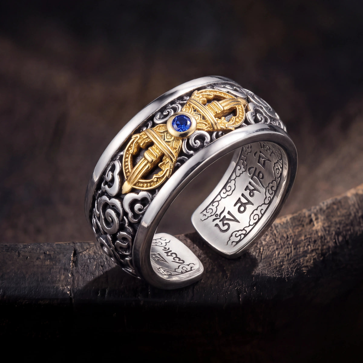 Protection & Peace – Cloud Motif Vajra Open Ring