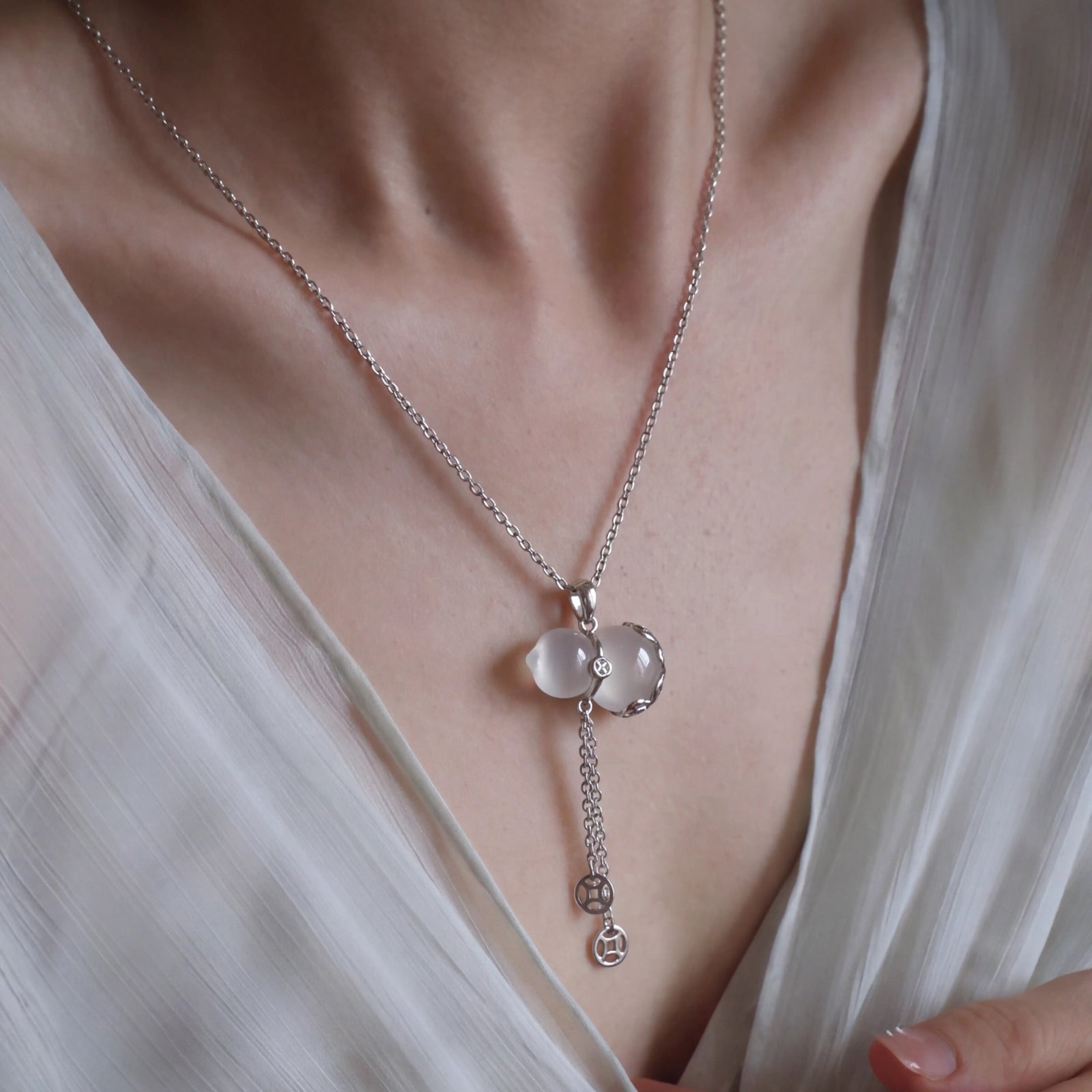 Protection & Peace – White Chalcedony Gourd Necklace