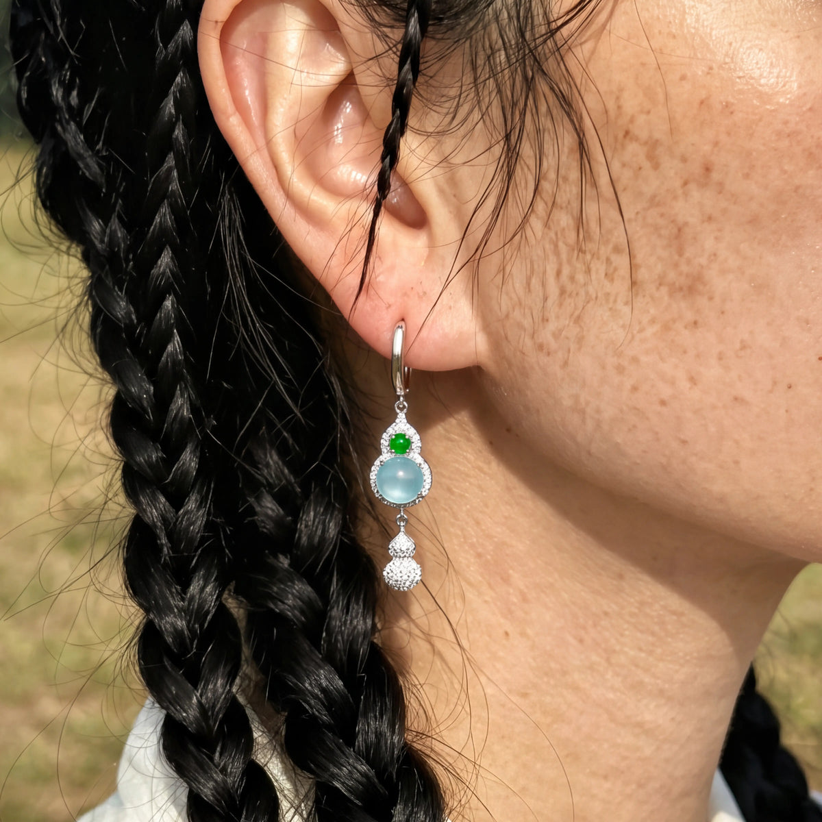 Protection & Blessings – Green Chalcedony Gourd Earrings