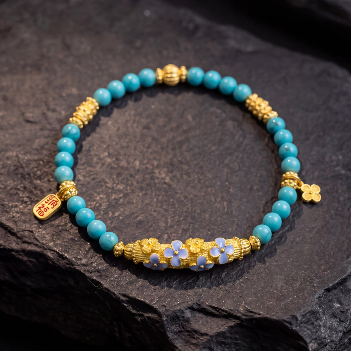 Protection & Blessings – Turquoise Blossom Charm Bracelet