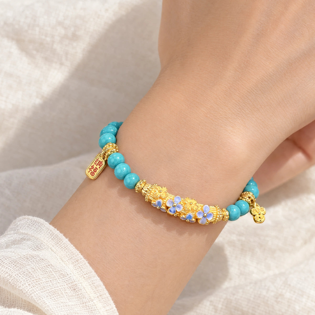 Protection & Blessings – Turquoise Blossom Charm Bracelet