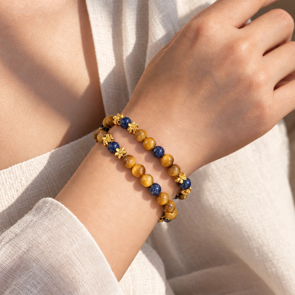 Wisdom & Courage – Lapis Lazuli & Tiger’s Eye Double-Wrap Bracelet