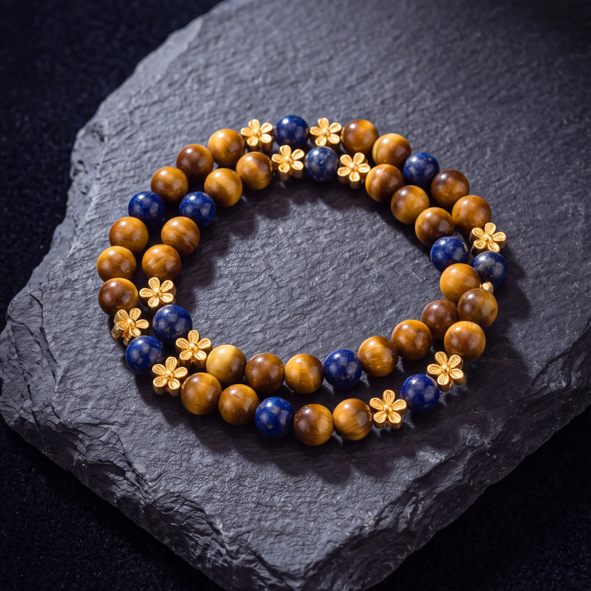 Wisdom & Courage – Lapis Lazuli & Tiger’s Eye Double-Wrap Bracelet