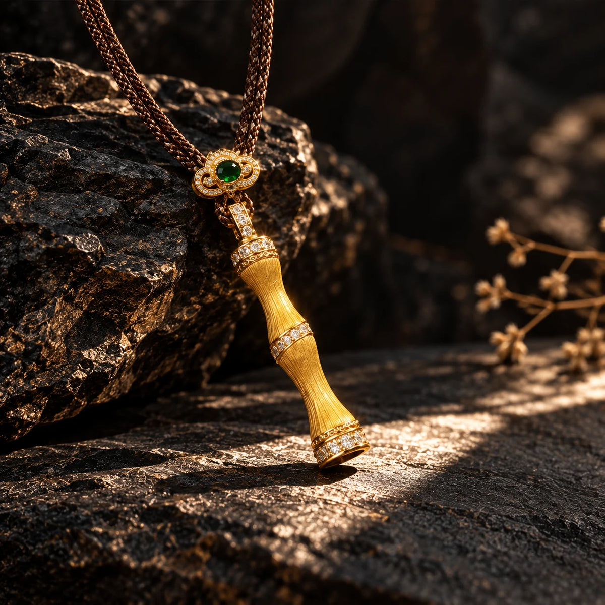 Strength & Growth – Golden Bamboo Pendant Cord Necklace