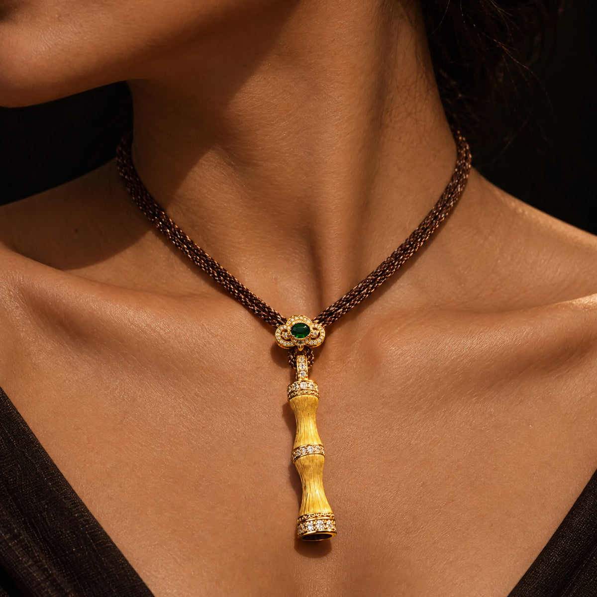 Strength & Growth – Golden Bamboo Pendant Cord Necklace