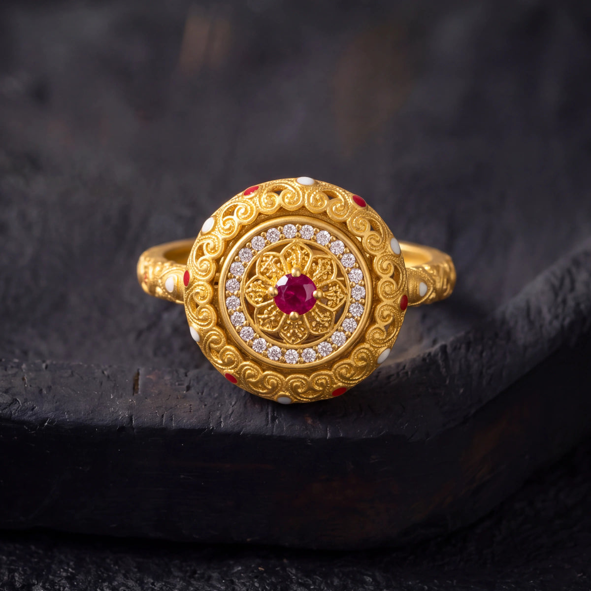 Wealth & Success – Golden Fortune Rotating Floral Open Ring