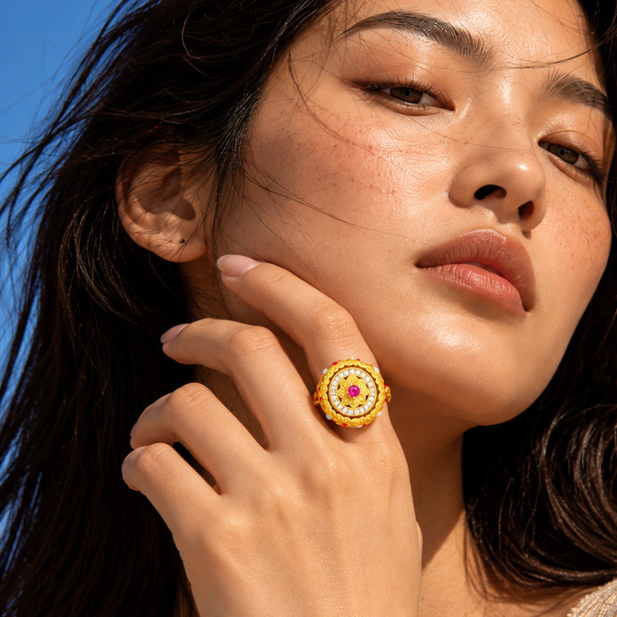 Wealth & Success – Golden Fortune Rotating Floral Open Ring