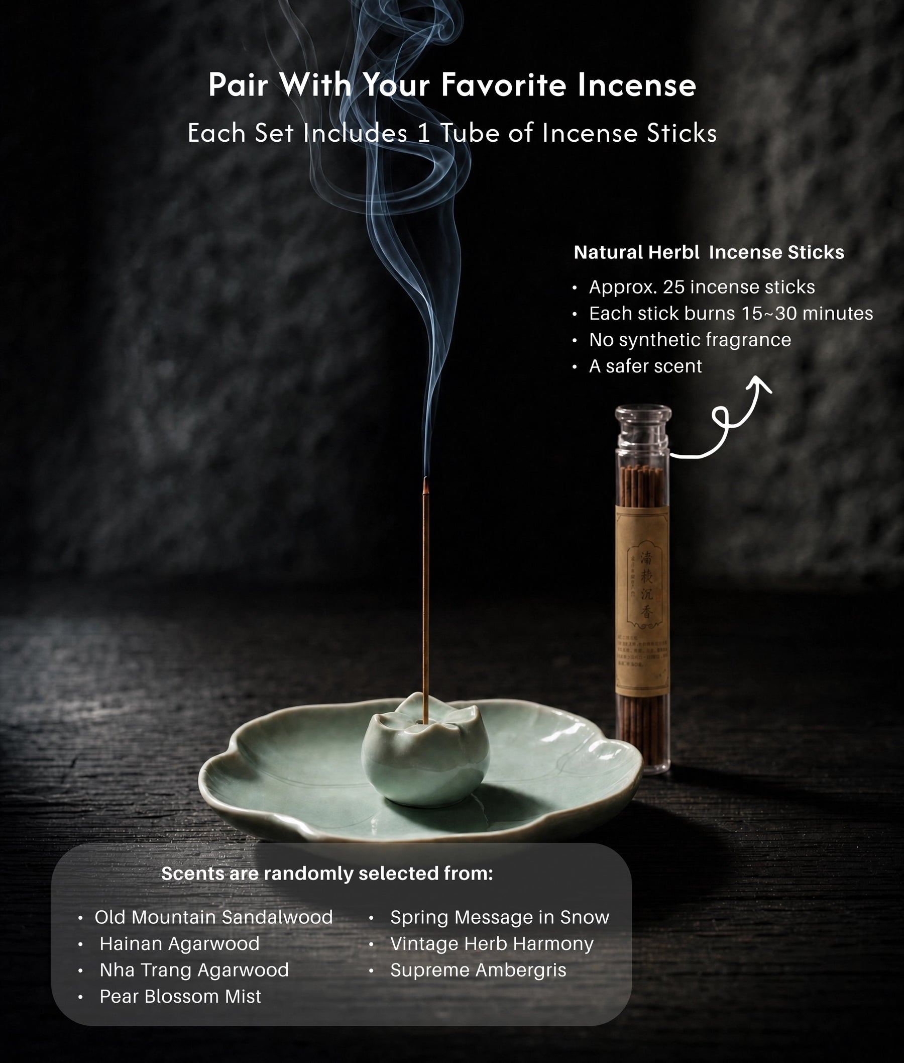 Manifestation & Purity - Celadon Crackle Glaze Persimmon & Lotus Incense Holder Set (Includes Incense Sticks) description 4