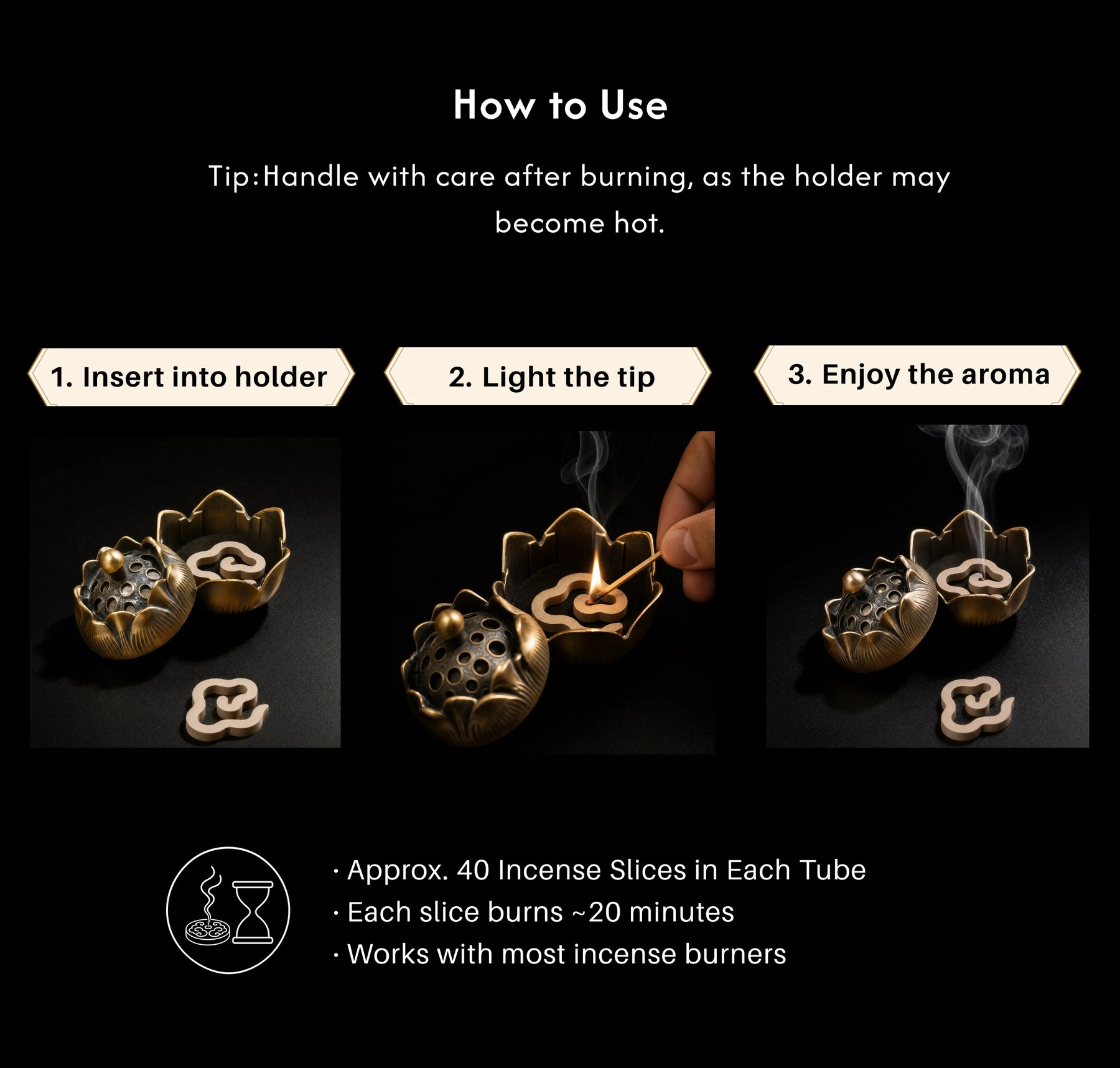 Calm & Wisdom Burner Set (Includes Incense Slices) - Ceramic Lotus Pod Mini description 7