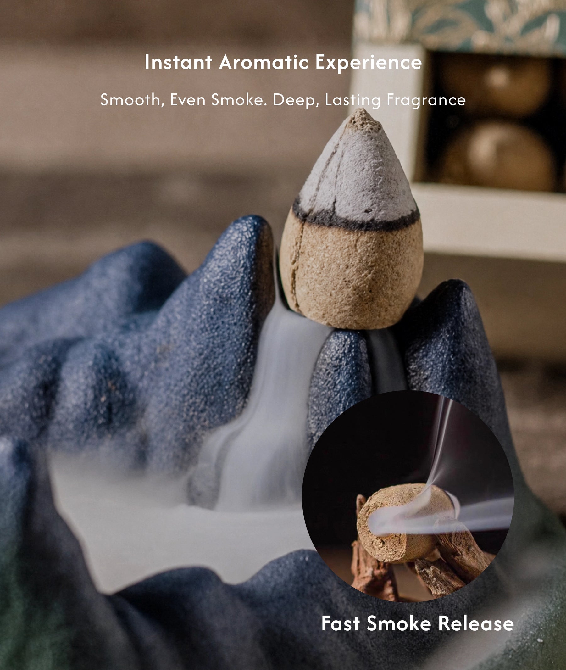Balance & Serenity Burner Set (Includes Incense Cones) - Tibetan Landscape Backflow Incense Burner description 6