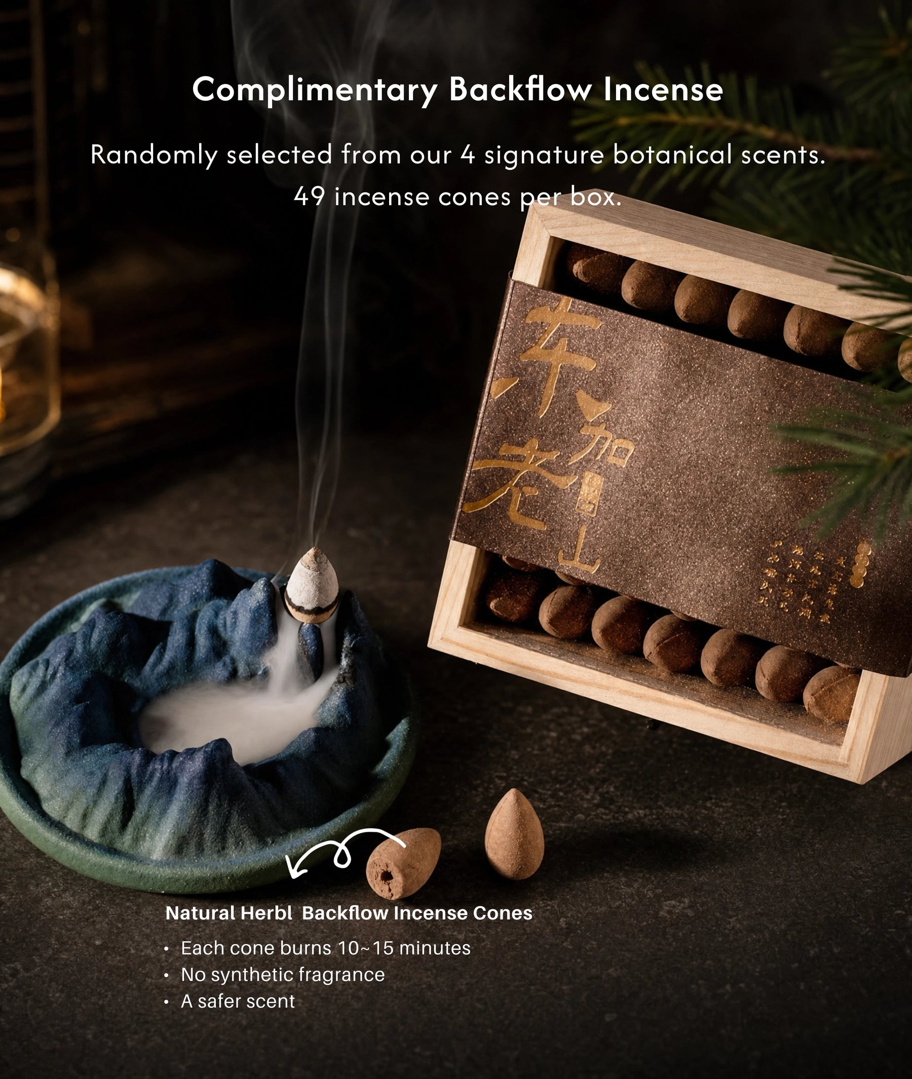 Balance & Serenity Burner Set (Includes Incense Cones) - Tibetan Landscape Backflow Incense Burner description 5