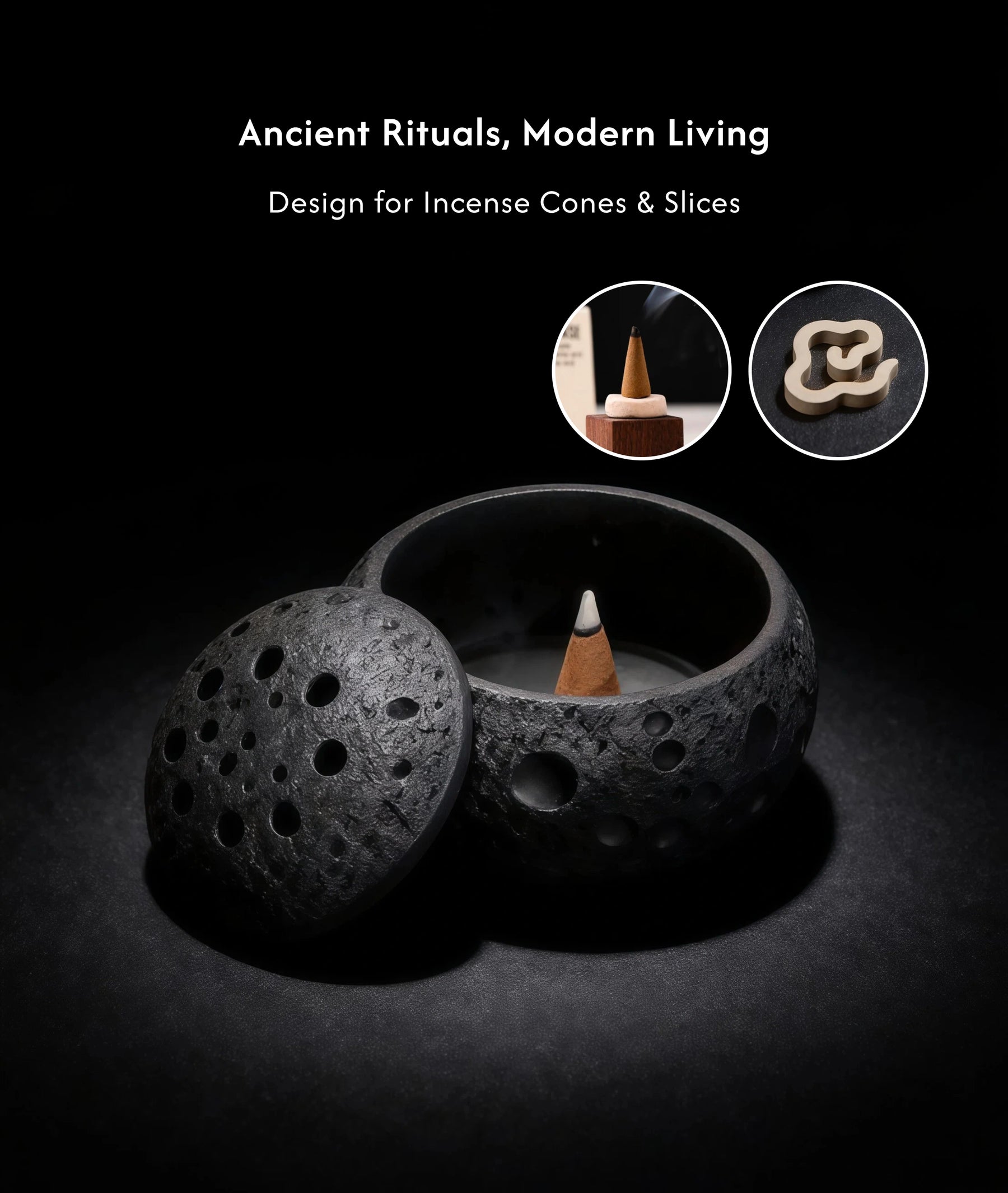 Balance & Clarity Burner Set (Includes Incense Slices) - Feng Shui Black Lunar Incense Burner description 3