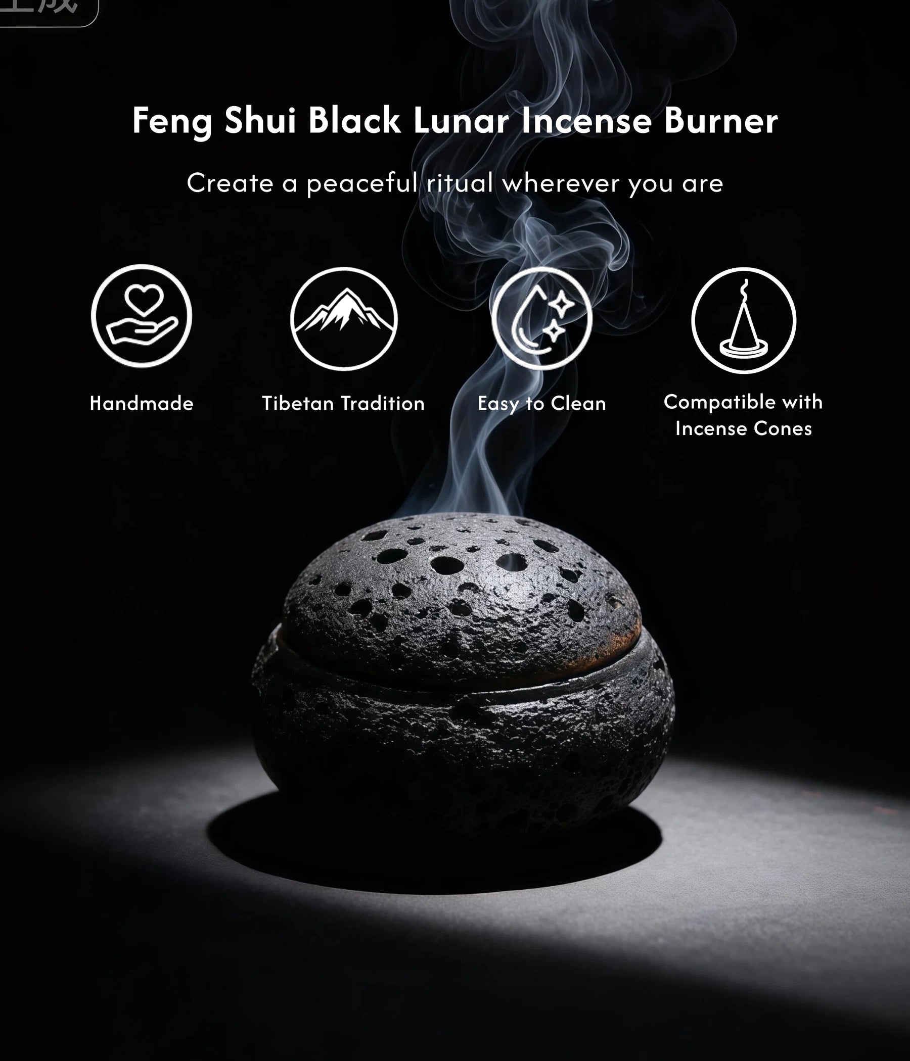 Balance & Clarity Burner Set (Includes Incense Slices) - Feng Shui Black Lunar Incense Burner description 1